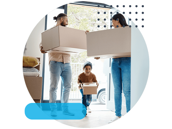 Woman man and son packing for a small move
